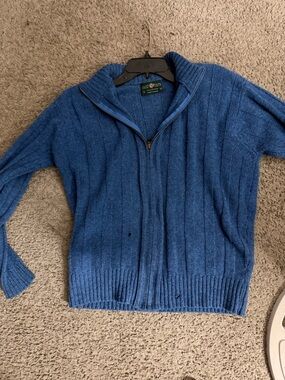 Alan Paine Blue Zip-Front Turtleneck Sweater